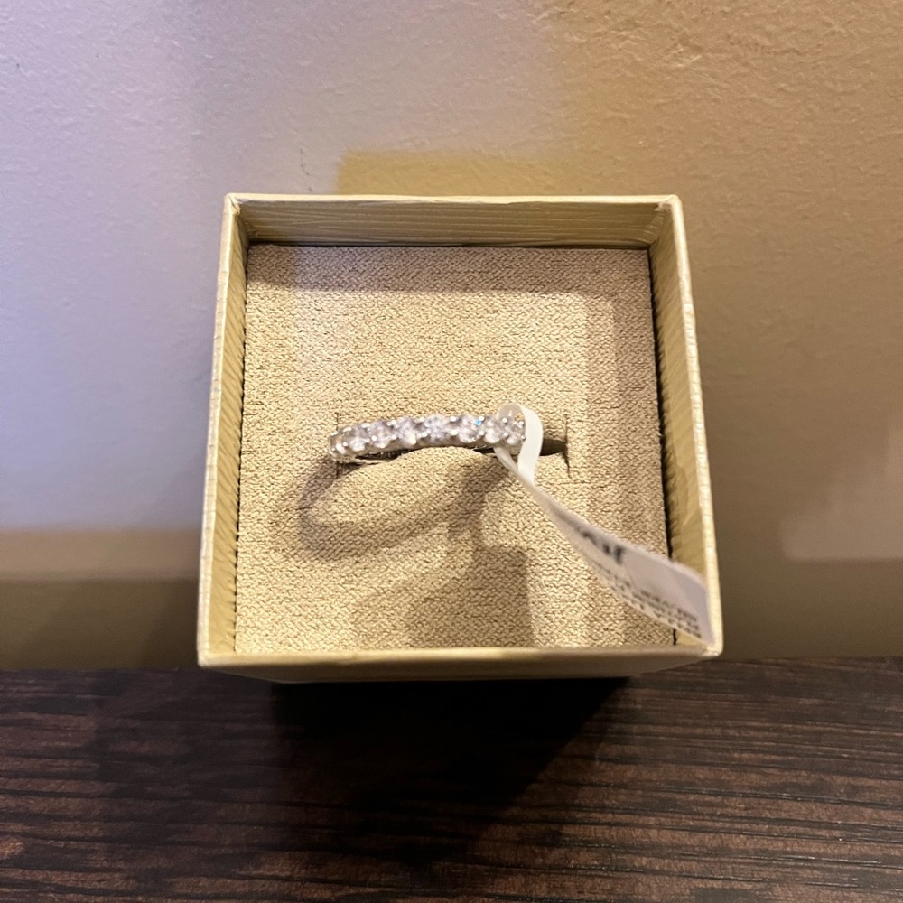 New JTV Cubic Zirconia in Platinum Over Sterling Silver Eternity Ring  Sz 8 - Picture 7 of 8